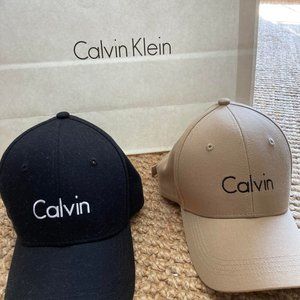 (2) New...Calvin Klein Standard Baseball Cap Hats...Black and Tan